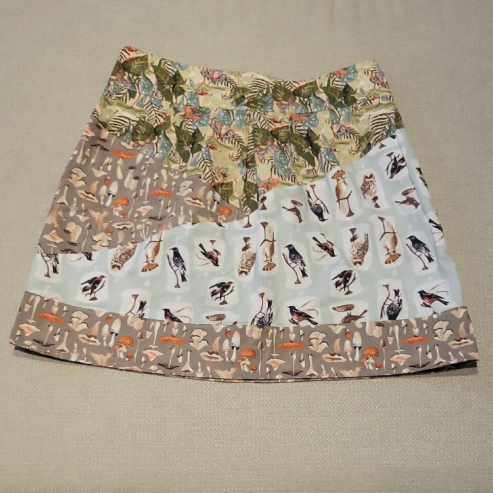Owl Mushroom Skirt Cousin Carl Multicolor Patterned Birds Moths Fall Boho Small